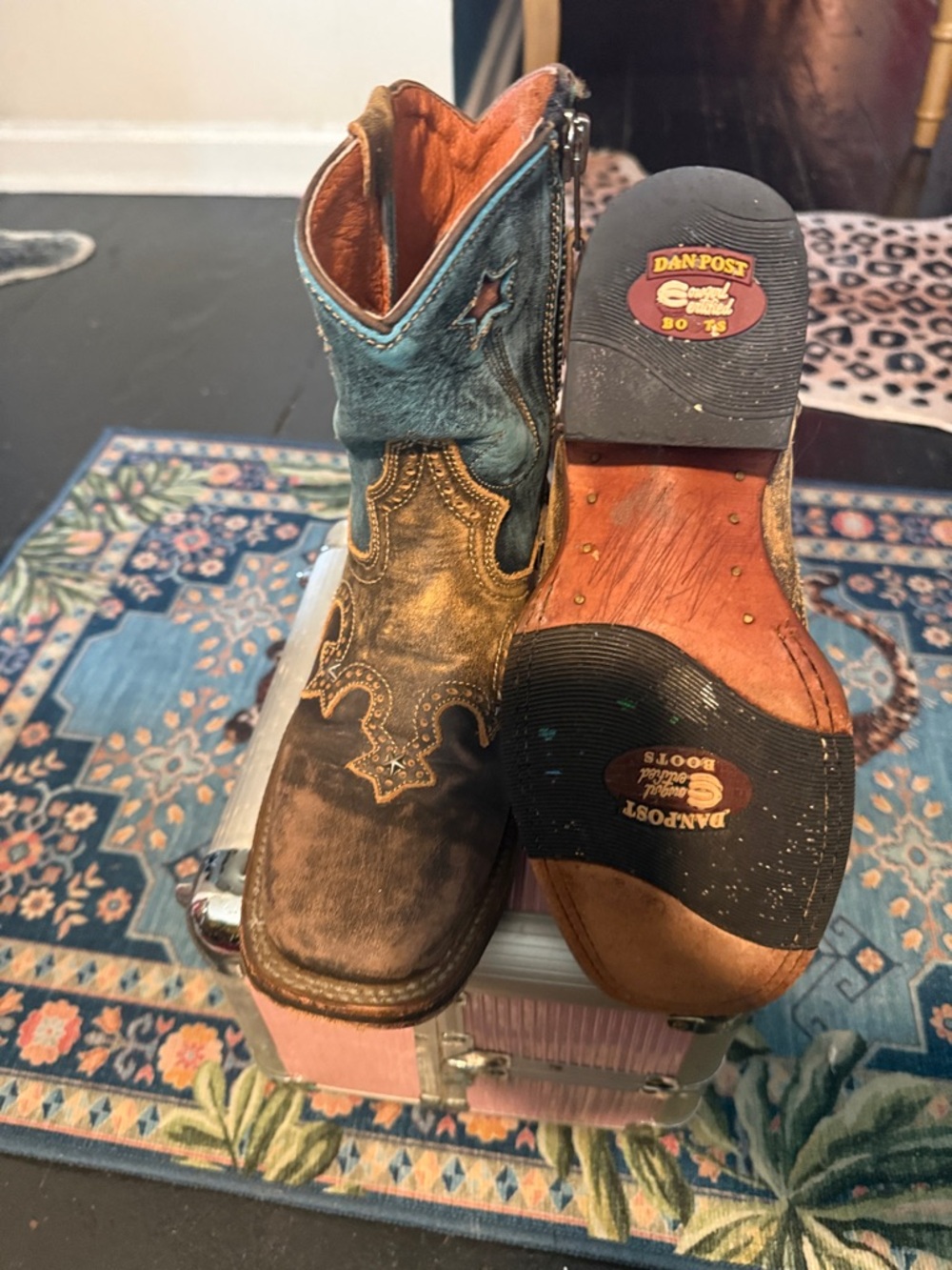 Dan Post Two-Tone Western Boots in Teal & Brown
